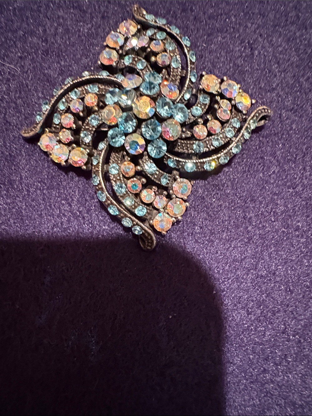 Aurora Crystal Swirl Brooch - Blue and Iridescent